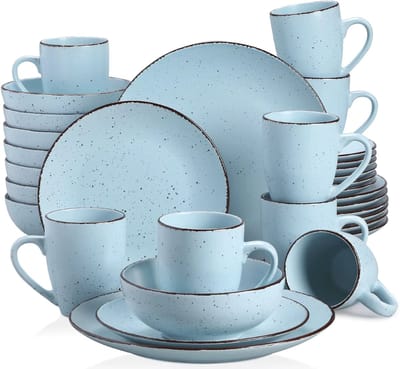 Luxe Serviesset – 32 delig – 8 persoons – Keramiek - Bordenset – Dinner platen – Dessertborden - Kommen - Mokken - Blauw