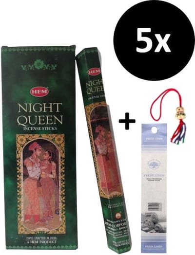 Wierook - Wierookstokjes - 5 Kokers - 100 Stokjes + 5 Mini Stokjes En 1 Gelukspoppetje - Geur Night Queen