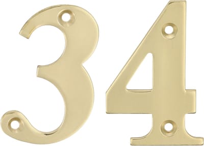 AMIG Huisnummer 34 - massief messing - 5cm - incl. bijpassende schroeven - gepolijst - goudkleur