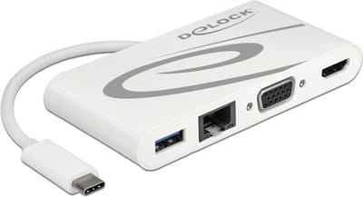 Premium USB-C naar HDMI, VGA, RJ45, USB-A en USB-C docking station met DP Alt Mode / wit - 0,15 meter