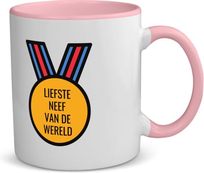 Akyol - liefste neef van de wereld koffiemok - theemok - roze - Neef - de liefste neef - verjaardagscadeau - verjaardag - cadeau - cadeautje voor neef - neef artikelen - kado - geschenk - gift - 350 ML inhoud