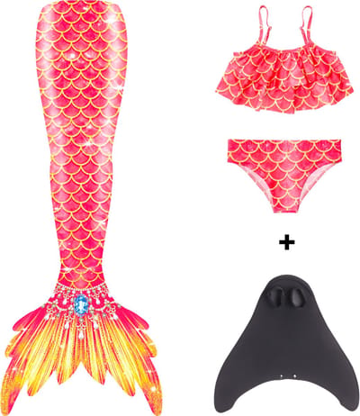 Joya Kids® Zeemeerminstaart met bikini met MONOVIN verkleed set Oranje en Geel | Staart met bijpassende bikini | Mermaid Staart | Prinsessen jurk | Zeemeermin Verkleedkleding meisje | Maat 110 | Incl MONOVIN