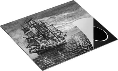 Chefcare Inductie Beschermer Oude Piratenschip Zeilboot Getekend - Zwart Wit - 60x50 cm - Afdekplaat Inductie - Kookplaat Beschermer - Inductie Mat