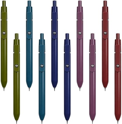 Dailygoods- Balpen 0,5 mm fijne punt - Set van 10 - Intrekbare balpennen - Sneldrogende inkt - Esthetische vintage stijl - Voor school/kantoor - Gelpen