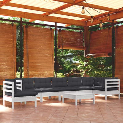 vidaXL - 9-delige - Loungeset - met - kussens - massief - grenenhout - wit