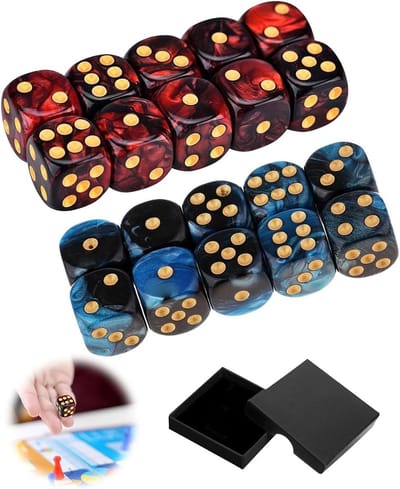Thijox - 20 Stuks Polyedrische D6 Dobbelstenen 16mm Acryl Set voor DND RPG - Blauw Zwart en Rood Zwart - Perfect voor Tabletop Games