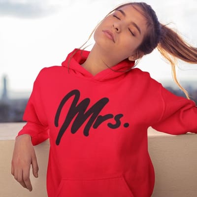 Mr / Mrs Hoodie Premium Red Black (Mrs - Maat XS) | Koppel Cadeau | Valentijn Cadeautje voor hem & haar