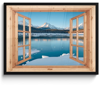 Poster in lijst - Fotolijst 70x50 cm - Posters - Doorkijk - Landschap - Winter - Meer - Bergen - Uitzicht - Posterlijst zwart - Decoratie - Wanddecoratie woonkamer - Muurdecoratie slaapkamer