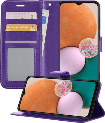 Hoesje - Met Pasjeshouder - Geschikt voor Samsung Galaxy A13 4G - Luxe Bookcase Portemonee - Flip Case - Kunstleer Book Case - Flipcase - Book Cover - Walletcase - Portemonneehoes - Telefoonhoesjes - Paars
