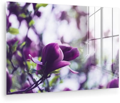 ® Glasschilderij 180x120 cm - Schilderij acrylglas - Seringenbloemen in de natuur - Foto op glas - Muurdecoratie woonkamer - Wanddecoratie slaapkamer - Schilderijen