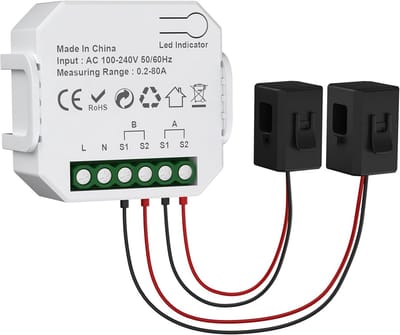2-kanaals WiFi Slimme Energiemeter met Klem, Realtime Monitoring en App-bediening