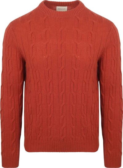 Gant Pullover Crewneck Lambswool Cable Modern Rust - Maat M - Heren - Pullovers