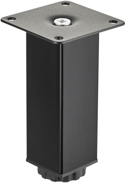 SOTECH meubelpoot ZULU 38 x 38 x 120 mm zwart mat, belastbaar tot 100 kg per poot Showcase poot Sokkelpoot Kastpoot