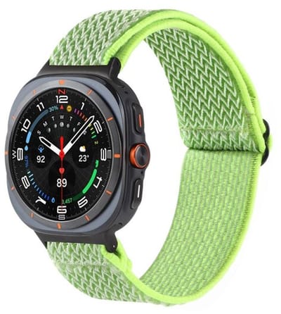 By Qubix - smartwatch bandje - Compatible Samsung bandje - Elastische solo loop nylon bandje - Neon groen / geel - Geschikt voor Samsung Galaxy Watch 9 (40/44mm) - Watch 8 (40/44mm) - Watch 8 Classic (46mm)