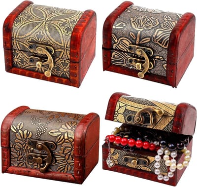 Foto opbergdoos - Vintage bruin - 7,8 x 6,3 x 5,9 cm - Houten mini-schatkist - Voor sieraden en accessoires