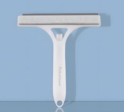 PolkaHome douche wisser, Raamtrekker & Ramenwasser met Spuitfles – Dubbelzijdige Raamwisser met Schraper en Borstel (21 x 26 cm) (Wit)
