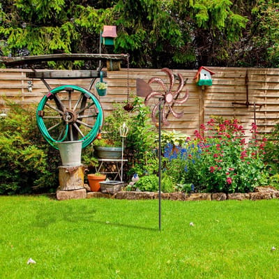 Unyqoos® Weerbestendige metalen windmolen met windvaan voor tuin en balkon