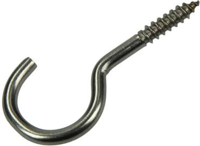 Schroefhaak. RVS. 4,0 x 30 mm. lang. 2 stuks. sam.