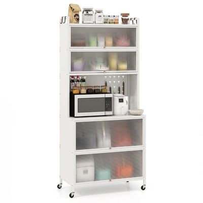 Magnetronkast - Keukenkast - Keukenrek Staand - Ovenkast - Rek - 80 x 40 x 182 cm - Organizers - Dubbele Draagplank - Aanrecht Organiser
