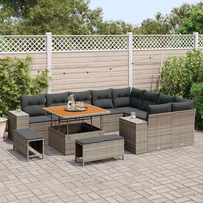 vidaXL - Tuinbank - Set - 12 - st - 9-Aantal - zitplaatsen - Grijs - poly - rattan