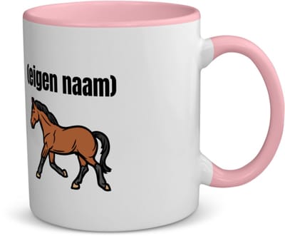 Akyol - rennend paard met eigen naam koffiemok - theemok - roze - Paarden - dieren liefhebber - iemand die houdt van paarden - verjaardag - cadeau - kado - geschenk - 350 ML inhoud