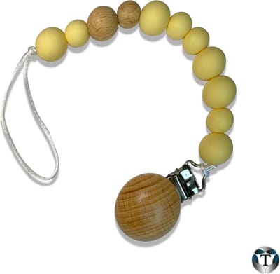 Speenkoord | Fopspeenkoord | Hulpmiddel Speen | Kralen | Geel | Silicoon | Hout | Houten Clip | Babyshower | Kraamcadeau | Jongen & Meisje | Baby | Speen | Speenketting | TheOldOmen |