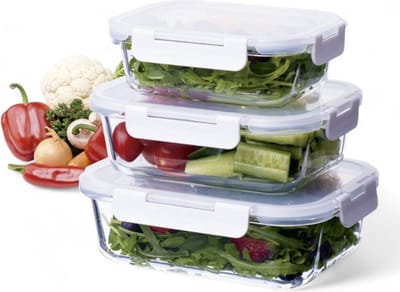 Professionele Vershoudbakjes - (Glas) - Wit - Set van 3 - Meal Prep Bakjes met Deksel - BPA-vrij & Luchtdicht - Vershouddoos in 3 Maten