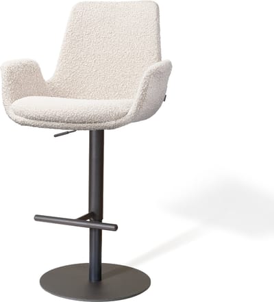 Nolon Niva-Eef Draaibare Tulp Barkruk Bouclé Beige - Verstelbaar - Mat Zwart Onderstel - Barstoel - Armleuning