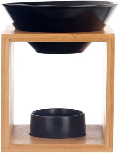 Aromabrander Bamboe Porselein Zwart BLACK 12x11x14 cm - Oliebrander - Geurbrander - Aroma Olie Brander - Wax - Geurverspreider