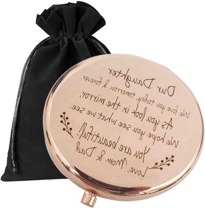 Compacte spiegel - Zakspiegel make-up - Make-up bijwerken - Gepersonaliseerd gegraveerd citaat - 25 inch diameter - Roségoud