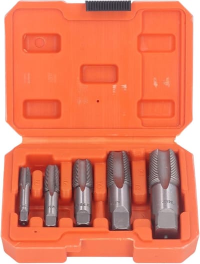 SnelShoppen - 5-delige NPT Buismateriaal Stapelset, Carbon Staal, Meerdere Maten 3/4, 1/2, 3/8, 1/4, 1/8 Inch, Precisie Draadbewerking met Opbergdoos