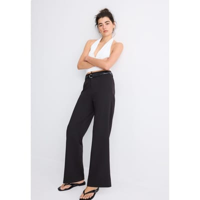 Stradivarius Rechte geklede broek met riem  Zwart 32