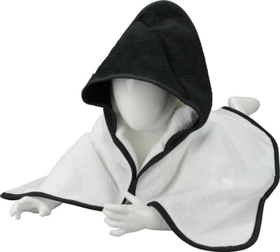 ARTG® Babiezz - Babycape - Baby Badcape - Kraamkado - 75 x 75 cm -  Wit / Zwart Capuchon en Rand - 100% Katoen - WHITE / BLACK