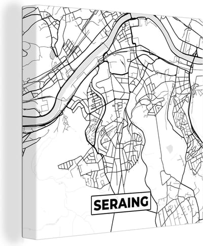 Canvas Schilderij België – Seraing – Stadskaart – Kaart – Zwart Wit – Plattegrond - 20x20 cm - Wanddecoratie
