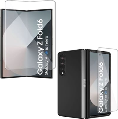 Geschikt voor Samsung Galaxy Z Fold 6 - Hoesje + Screenprotector – Beschermglas Folie - GuardCover - Suède Case Zwart