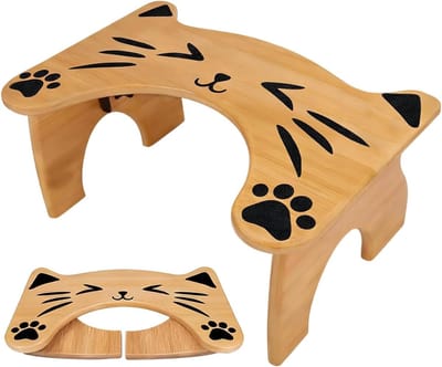 Toiletkruk - Opstapstoel - Comfortabel zitten - Inklapbaar en antislip - 18 cm hoog - Houtkleur