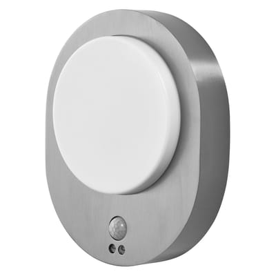OSRAM ENDURA STYLE DISC buitenwandlamp met sensor, ronde LED-wandlamp van roestvrij staal met bewegingssensor, warm wit, 3000K, IP44, 8W