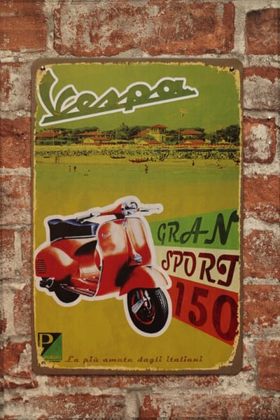 Wandbord - Vespa Italië - Metalen wandbord - Mancave - Mancave decoratie - Retro - Metalen borden - Metal sign - Bar decoratie - Tekst bord - Wandborden – Bar - Wand Decoratie - Metalen bord - UV