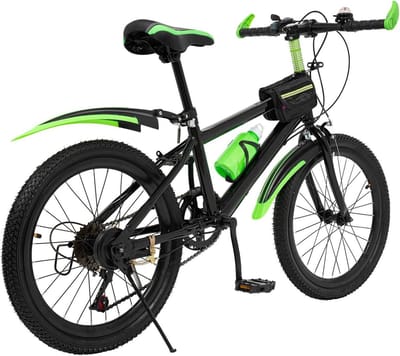 Mountainbike, 20 inch, 7 versnellingen, kinderfiets voor jongens en meisjes, dubbele schijfrem, anti-vibratie, maximale draagkracht van 85 kg, groen