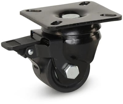 Zwart nylon zwaarlast zwenkwiel geremd met topplaat - 50mm - 300kg