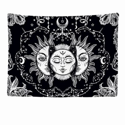Decoratie Versiering - Ulticool Wandkleed 200x150 cm - Zon Maan Tarot Kaarten Astrologie Heksen - voor Binnen - Wandtapijt Wanddoek Poster Backdrop Woonkamer Mandala Sterrenkijker Telescoop Ketel Horoscoop Foto Bezem Tiener Meisje