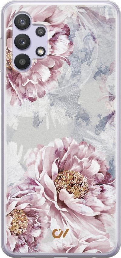 Hoesje geschikt voor Samsung Galaxy A32 5G - Floral Print - - Beige - Soft Case Telefoonhoesje - TPU Back Cover - Casevibes