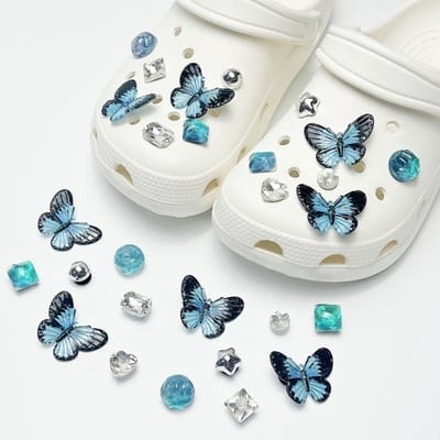 Schoenaccessoires-geschikt voor crocs charms- geschikt voor crocs pins- geschikt voor crocs Accessoires- geschikt voor Crocs Jibbitz-CJ-239 Blauwe vlinder diamant