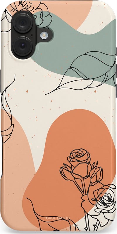 Casetastic hoesje geschikt voor Apple iPhone 16 Plus - MagSafe - Dubbellaagse bescherming - Lijnenspel roos - Fashion Case - Saliegroen Perzik Zand