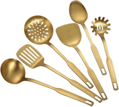 6 Delige - Bestekset - Keuken accessoire set - Keukengerei Set - Opschepset - Serveerset - Goud - LOUZIR