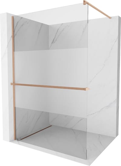 Mexen Kioto+ douchewand met plank Walk-in 70 x 200 , transparant/geëtst, geborsteld koper - 800-070-121-65-35