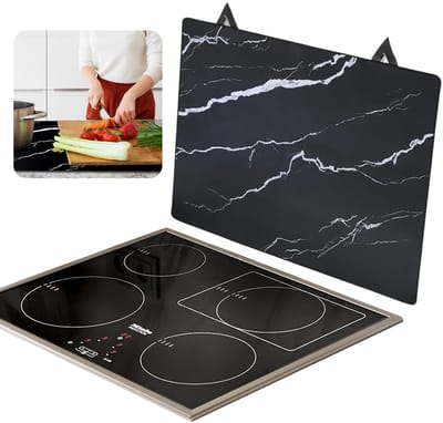 Inductie Beschermer - 61.5 x 53cm - Kookplaat Beschermer - Siliconenmateriaal is Brandwerend, Waterdicht en Hittebestendig - Marmerpatroon - Beschermmat Inductiekookplaat - Zwart