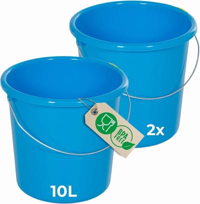 Novaliv 2 stuks emmer 10L blauw met maatverdeling - schoonmaak emmer 10 liter? 28,5 cm Praktische alleskunner met schaalverdeling voor huishouden & tuin ideaal als huishoudemmer, wateremmer, dweilemmer, emmer