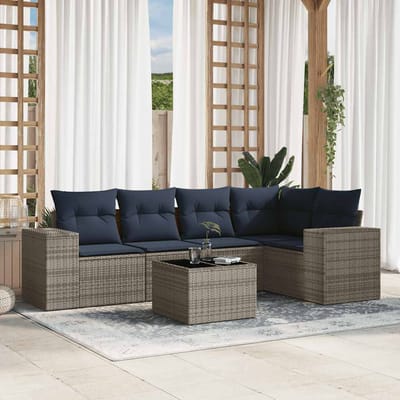 vidaXL - 6-delige - tuinbankset - met - kussens, - grijs - polyrotan