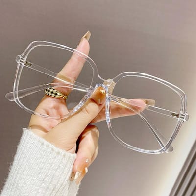 Mode Oversized Vierkante Bril Retro Dames Anti Blauw Licht Metalen Montuur Bril Trend Optische Computerbril beige